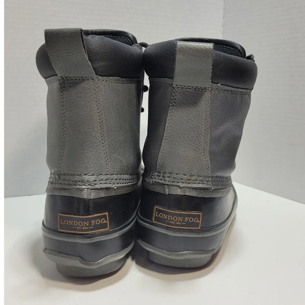 London Fog Ashford Mens 8M Black Grey Insulated Leather Duck Winter Boots PG5510